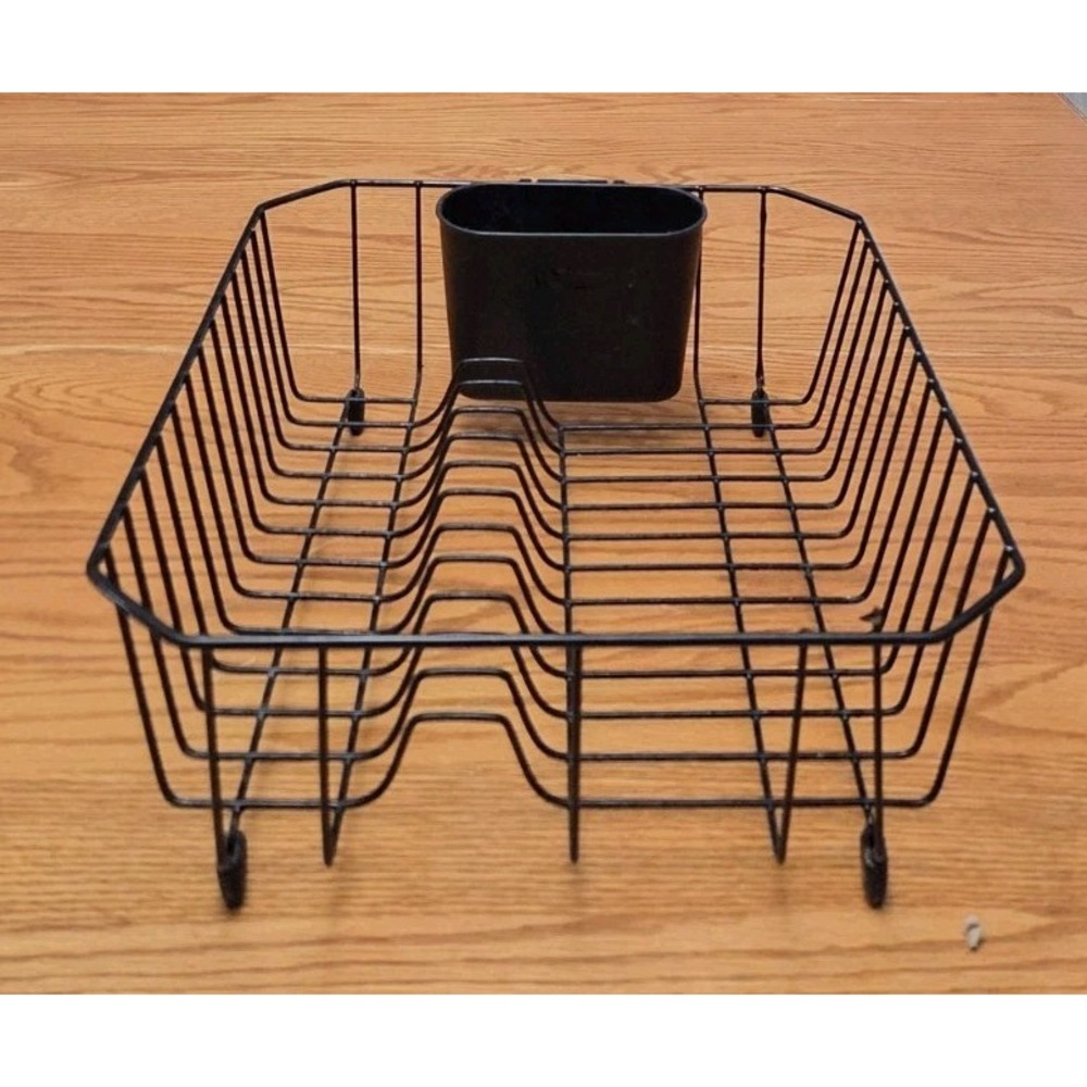 Vintage Black Rubbermaid Dish Drainer Drying Rack Coated Wire With Utensil Cup
